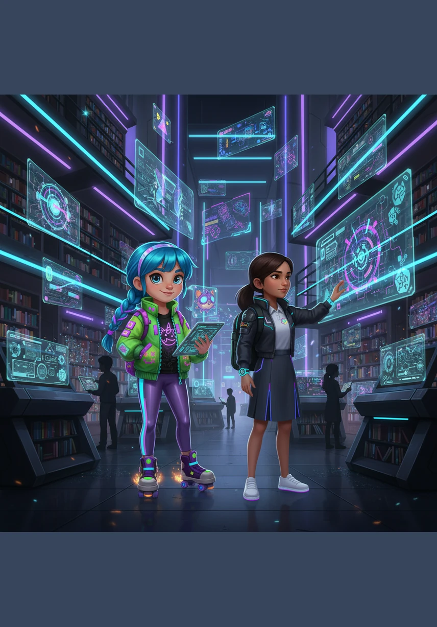 أثناء بحثهما بين الرفوف، وقعت أعينهما على كتاب متميز من تأليف خلود الكعبي وسارة الكواري. أبدت الفتاتان إعجابهما بمحتوى الكتاب الغني وقررتا استخدامه كمصدر رئيسي في مشروعهما التعليمي لما يحتويه من معلومات قيمة.