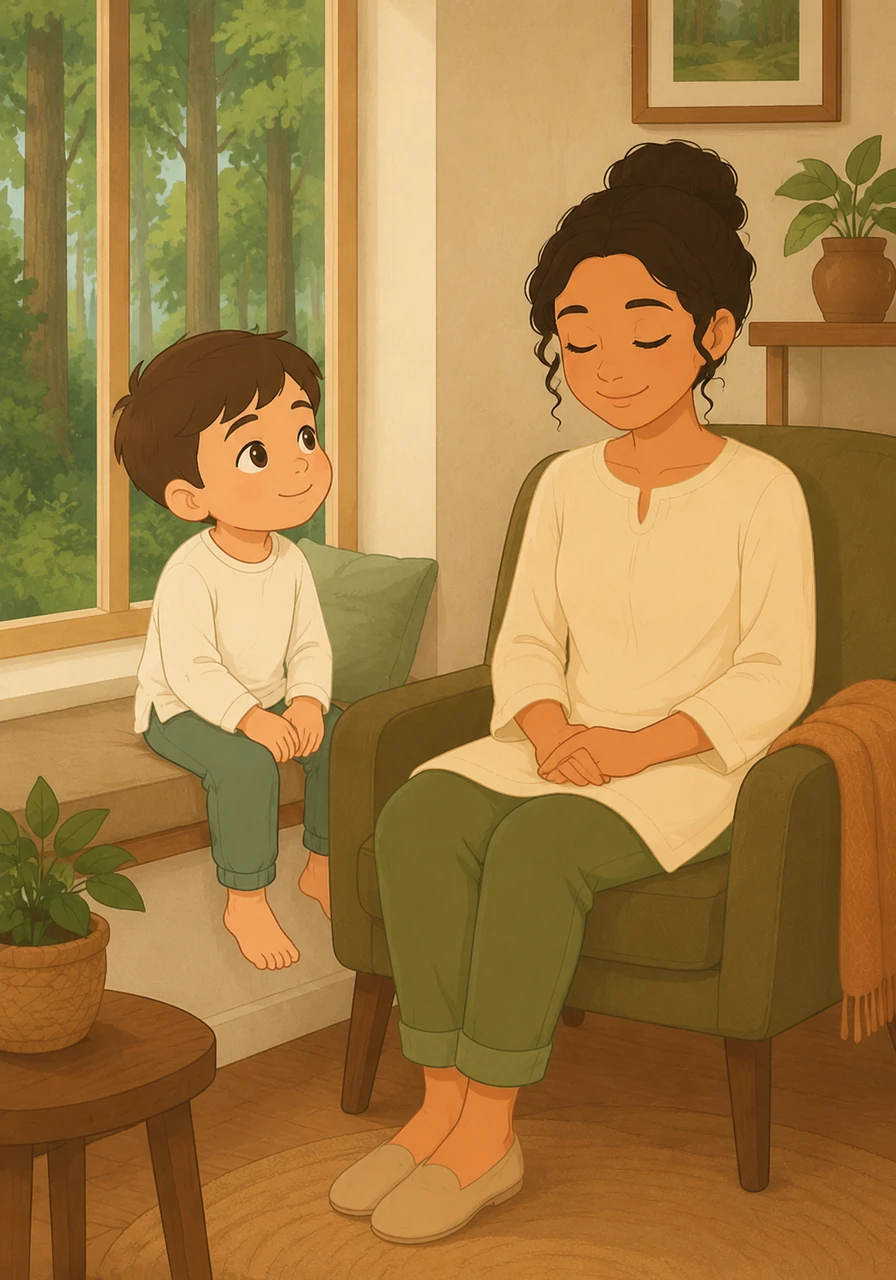 Dans une jolie maison en lisière de forêt vit Éli, un petit garçon curieux qui se pose beaucoup de questions sur le monde. Ce soir-là, assis près de la fenêtre, il regarde sa maman joindre les mains et fermer les yeux avec un sourire paisible.