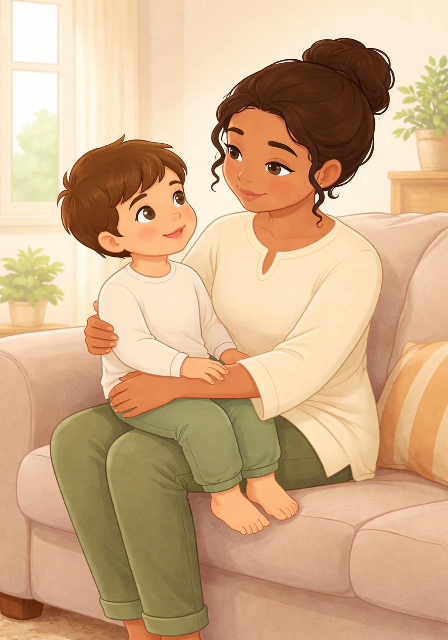 Intrigué, Éli s'approche et demande doucement à sa maman ce qu'elle fait lorsqu'elle parle ainsi en silence. Sa maman le prend sur ses genoux et lui explique avec tendresse qu'elle est en train de prier, c'est-à-dire de parler à Dieu.