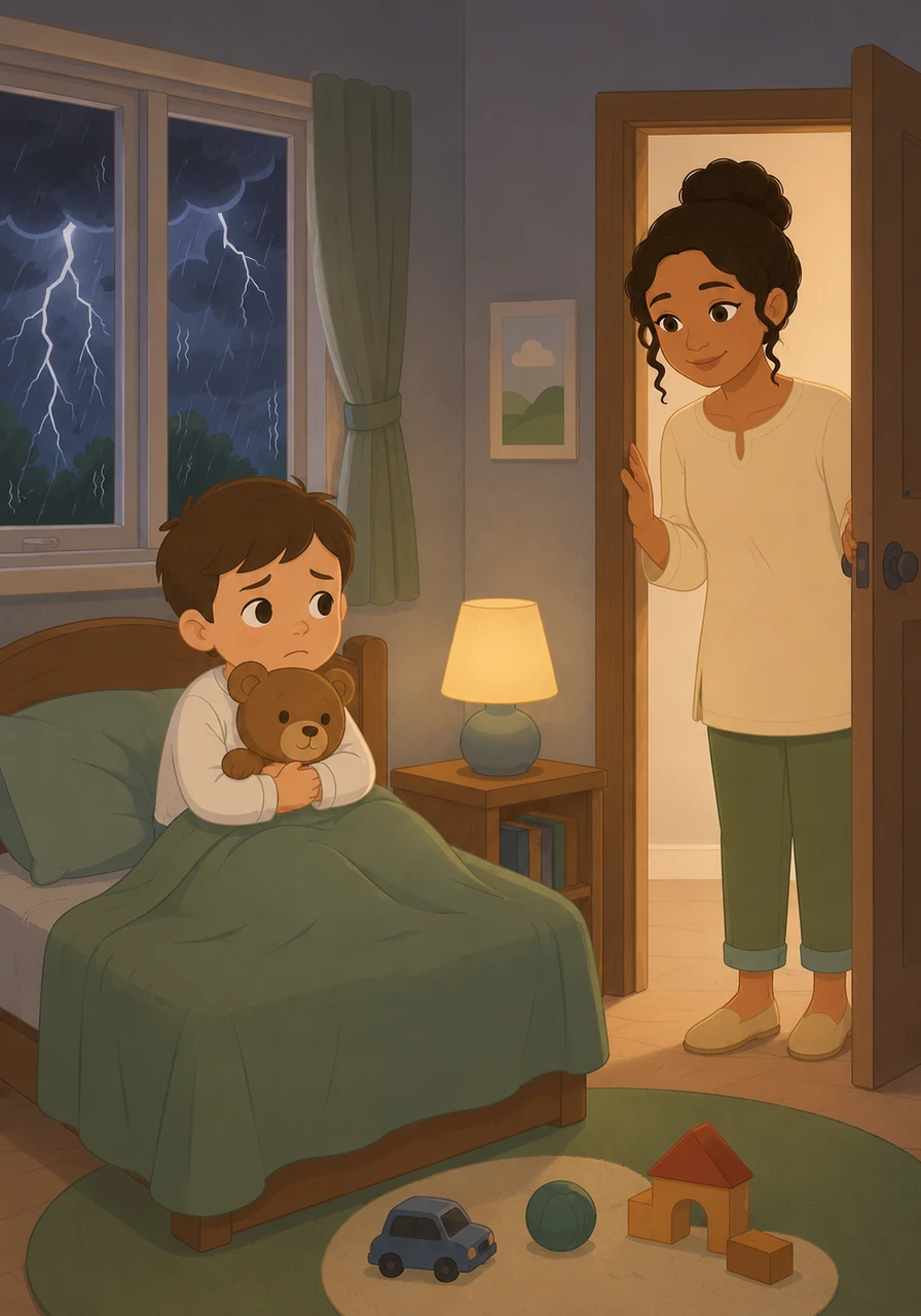 Plus tard dans l'après-midi, le ciel s'assombrit et un gros orage éclate, faisant trembler les vitres de la maison. Éli ressent une pointe de peur face au grondement du tonnerre et se réfugie dans sa chambre.