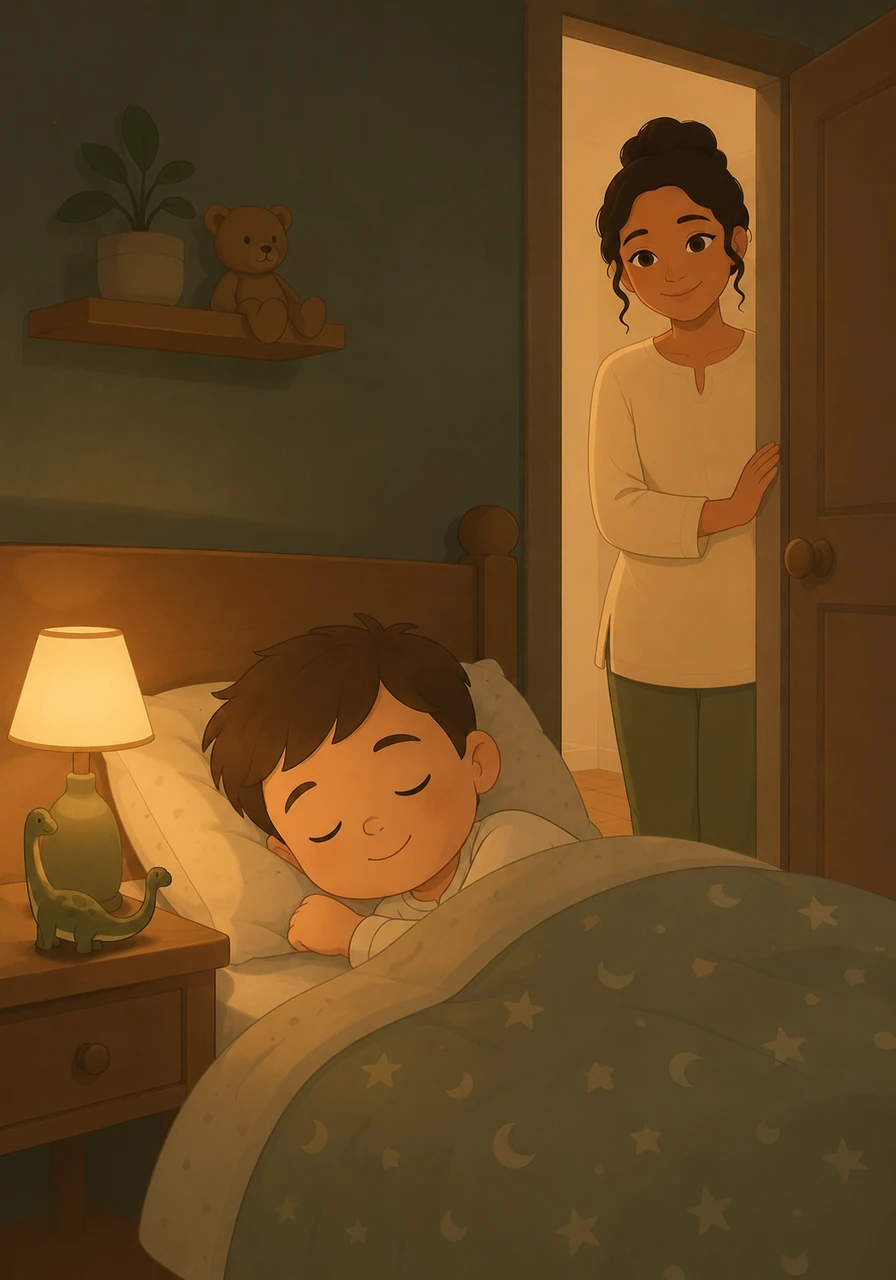 Blotti sous sa couette douillette, Éli ferme les yeux avec un sentiment de sécurité et de paix profonde. Il murmure une dernière petite pensée de gratitude avant de s'endormir, sachant qu'il n'est jamais vraiment seul.