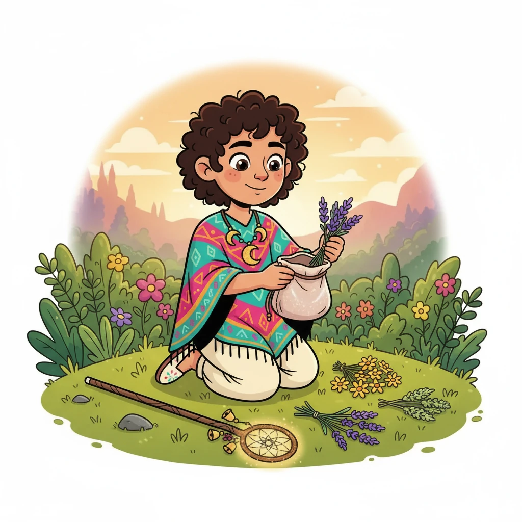 Ensueño decidió llevar un poco de cada hierba para sus sueños.  Con mucho cuidado, recolectó manzanilla dorada, lavanda morada y valeriana verde.  Las guardó en una pequeña bolsa de seda, sintiendo la suave textura y los aromas deliciosos.  Estaba listo para crear los sueños más maravillosos.