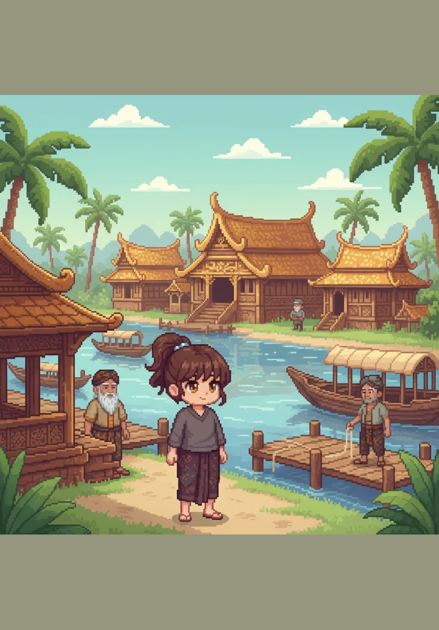 Di tepi Sungai Musi yang tenang, berdirilah pusat Kerajaan Sriwijaya yang megah dengan bangunan kayu berukir emas yang berkilauan. Nimas Aulia Nur Sabrina, seorang gadis cerdas berusia lima belas tahun, menatap cakrawala dengan penuh rasa ingin tahu tentang dunia di luar dinding istana.