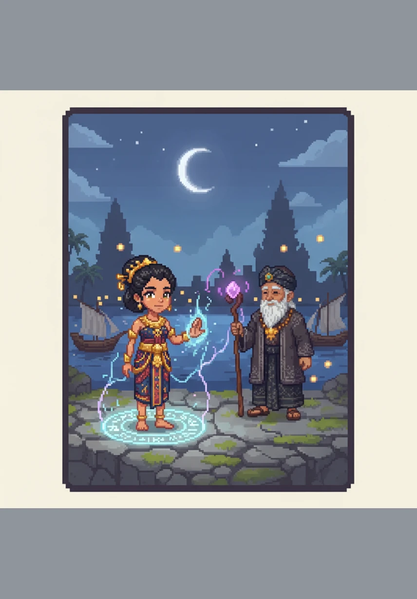 Di bawah sinar bulan purnama yang lembut, Nimas mulai menuliskan setiap petualangan dan pelajaran berharga yang ia dapatkan ke dalam sebuah buku besar. Cerita ini dibuat oleh Nimas Aulia Nur Sabrina X-3 sebagai bukti cinta dan dedikasinya pada sejarah tanah airnya.