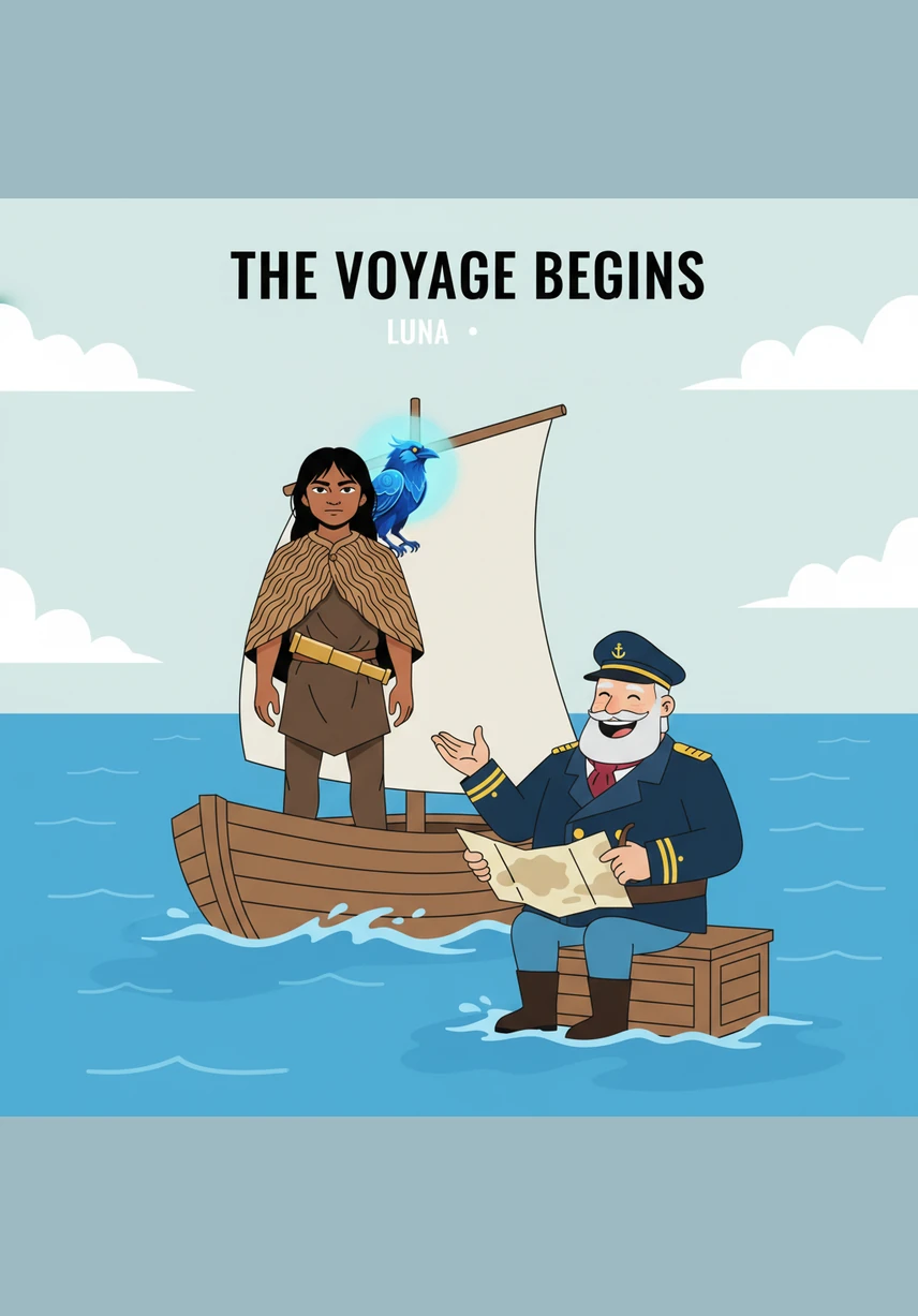 Out on the misty water, a massive wooden structure with white wings appears like a ghost. Kye watches from his cedar canoe as the floating house drops a heavy anchor into the cold blue depths.