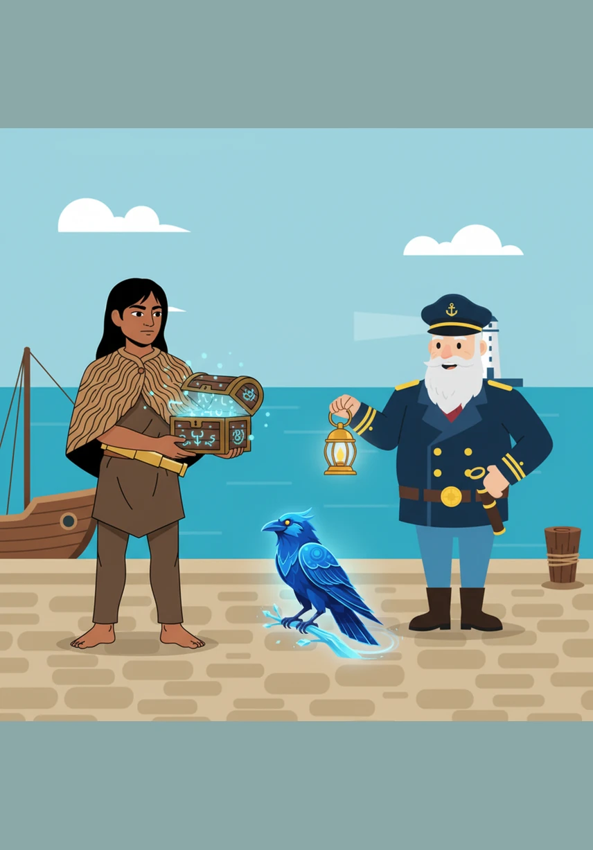 Kye's father brings out soft, thick sea otter pelts to show the visitors. In return, the strangers offer heavy iron pots and colorful blankets that feel different from the cedar bark capes.