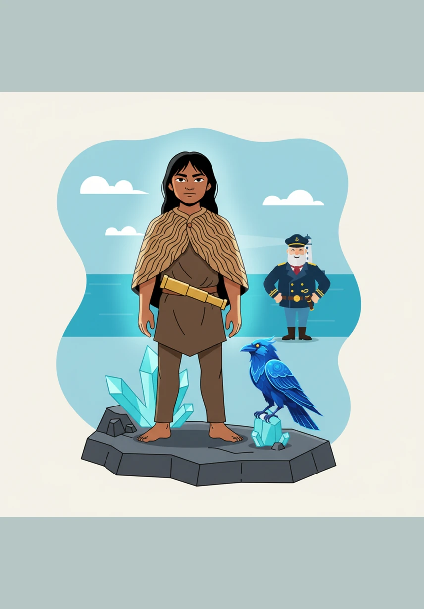 Suddenly, a glowing blue Raven lands on a branch above Kye and whispers a secret warning. The Raven shows him a vision of the forest losing its balance if they take too much from the land.