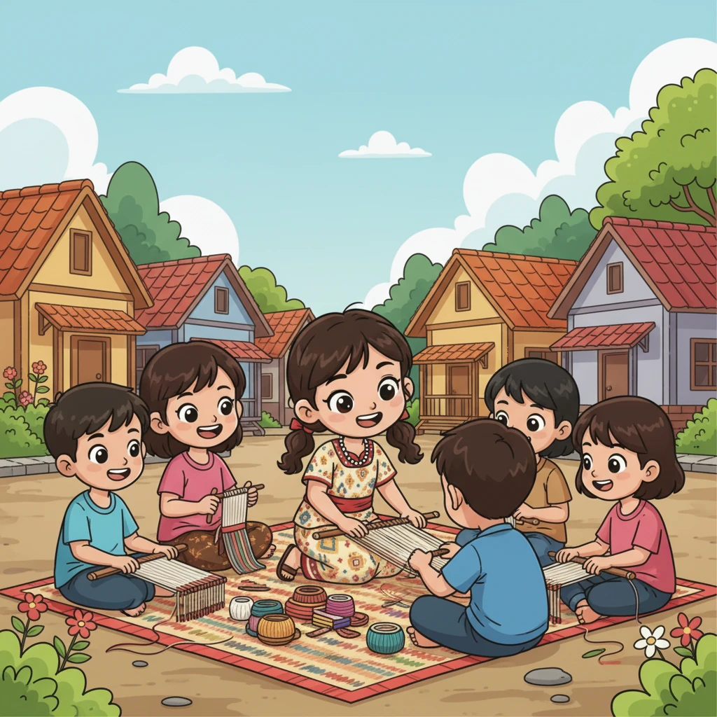 Laras kemudian mengajak teman-teman sebayanya untuk bergabung. Ia mengajarkan mereka cara membuat kerajinan yang sama. Bersama-sama, mereka bekerja dengan gembira, mengisi setiap sudut desa dengan tawa dan semangat baru.