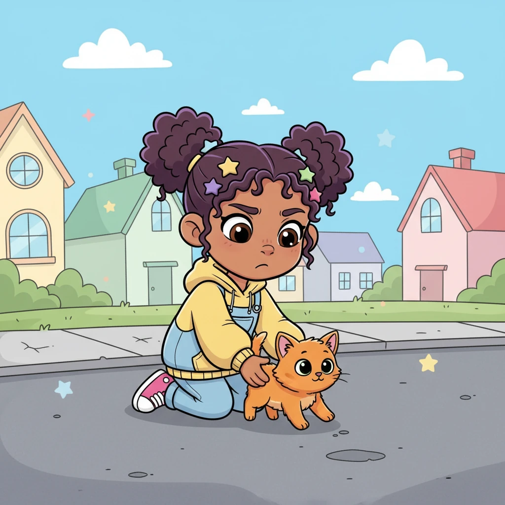 With a conflicted expression, Estrella carefully placed the small kitten outside on the street. She watched it scamper away, a pang of regret already starting to form in her heart.