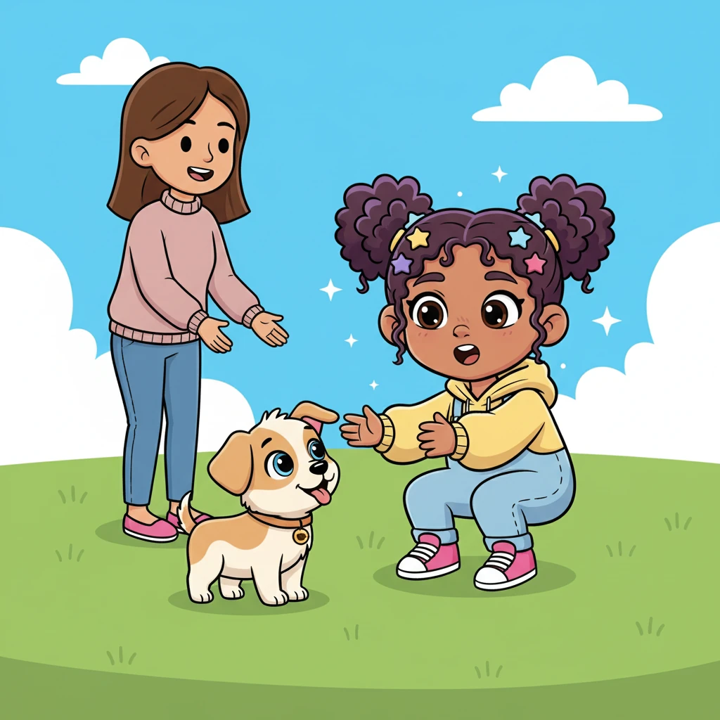 To cheer her up, Estrella's mom surprised her with an adorable, tiny puppy with floppy ears. Estrella gasped with delight, instantly falling in love with her new furry friend, whom she named Coffe.