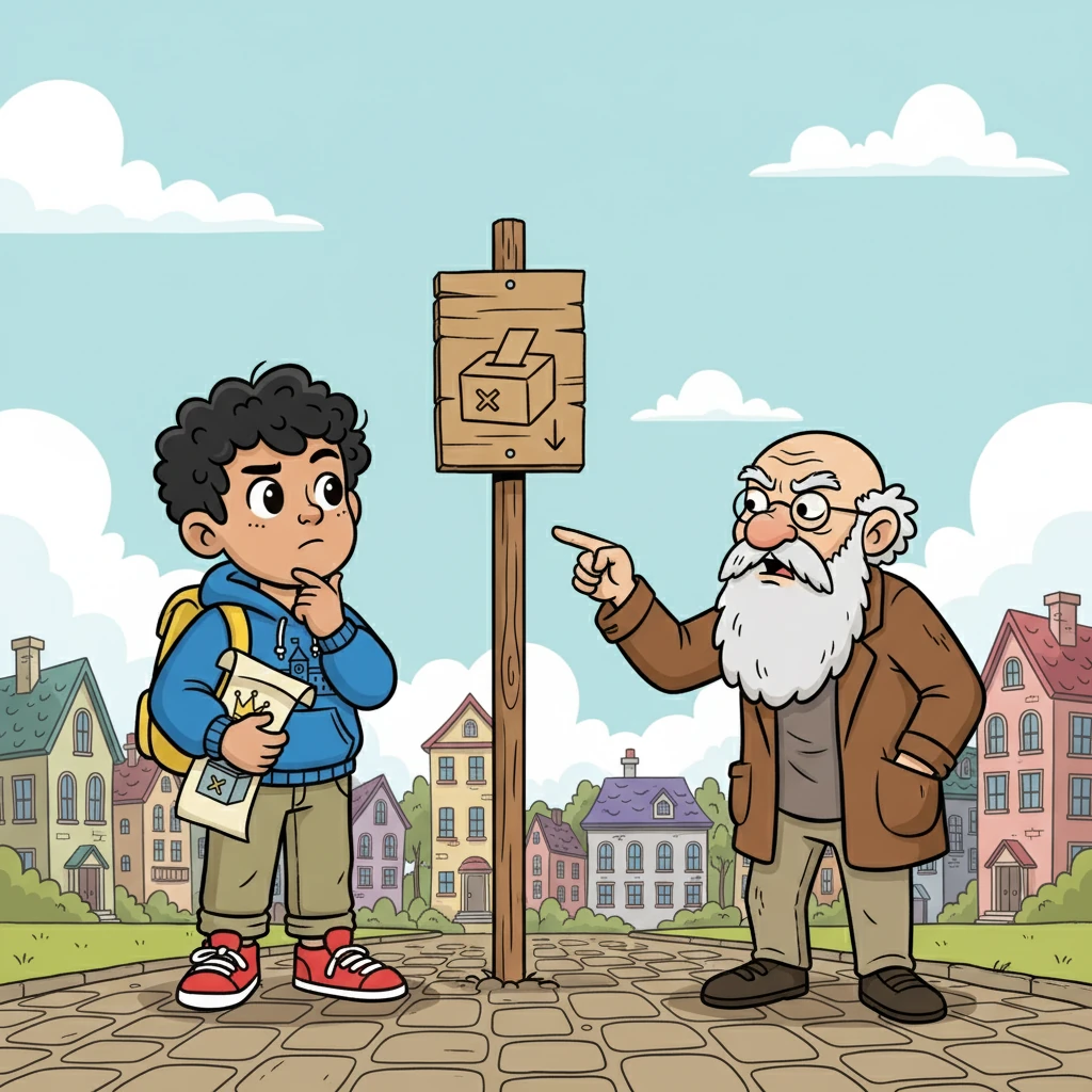 A grumpy old geezer pointed out a sign: 'Turnout below the post-war norm!' Kai felt the weight of history on his shoulders, understanding the importance of the vote.