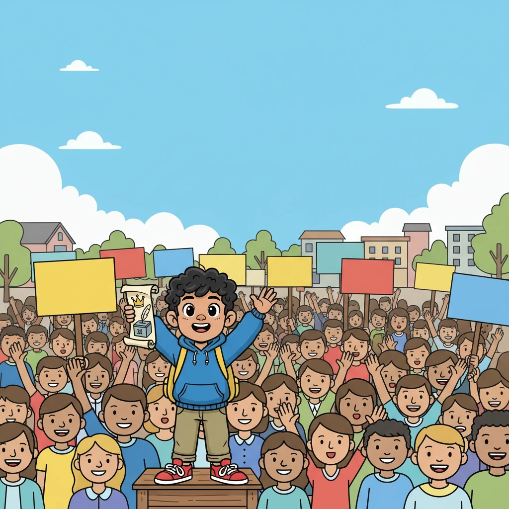Suddenly, Kai found himself at a huge protest, a sea of faces demanding change. He could feel the power of the crowd.