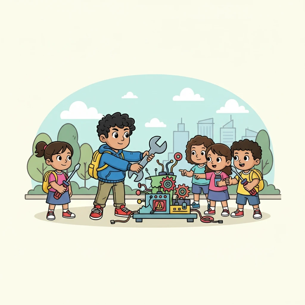 Kai saw a group of young people, just like him, trying to fix the machine. They were the future.