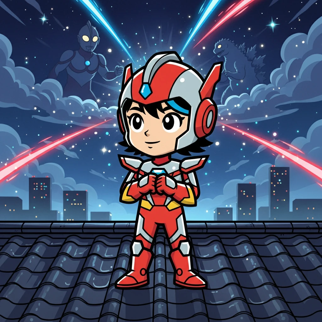 夜空には、ウルトラマンとゴジラの戦いの余韻が残っていた。ヒカリは、いつか自分も誰かのために戦えるヒーローになりたいと願った。