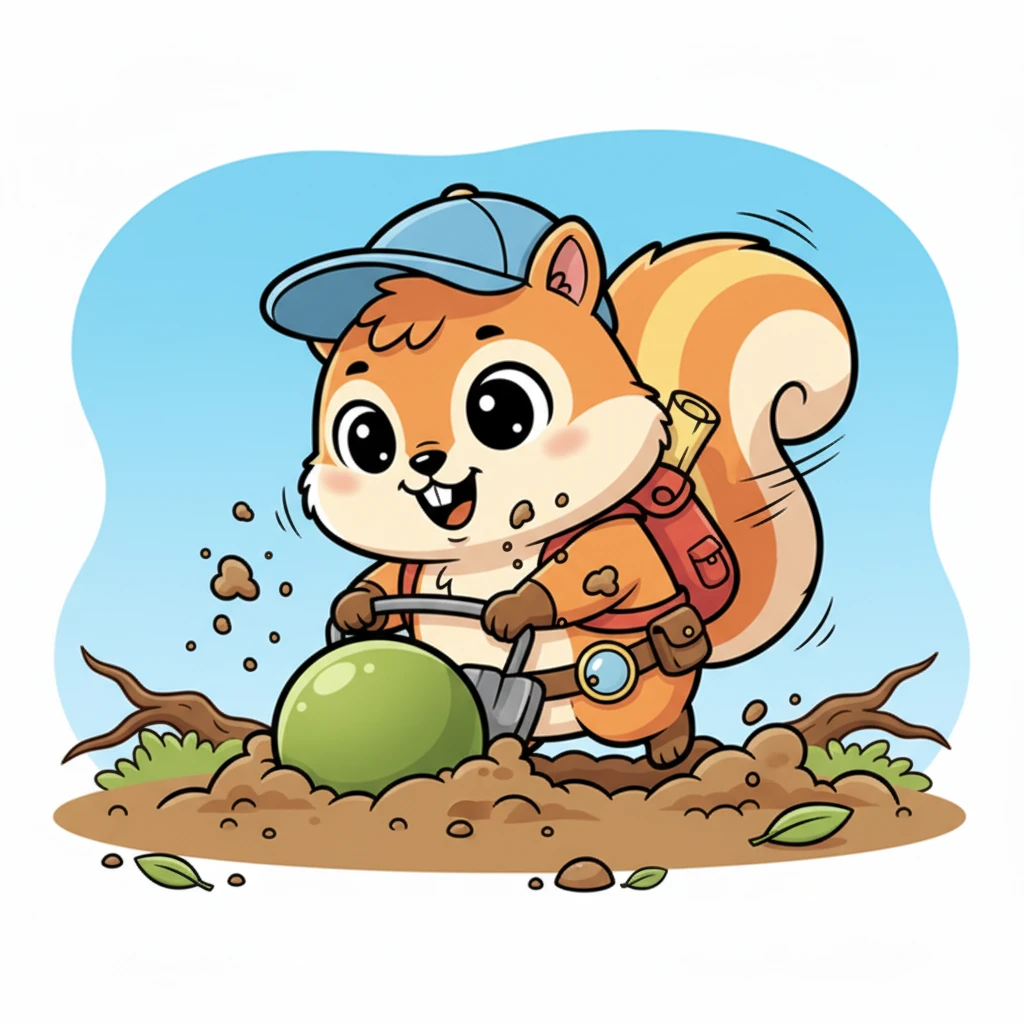 With renewed energy, Pip begins to dig with his little paws, sending bits of soft earth flying. His tail wiggles with excitement as he uncovers something round and smooth.