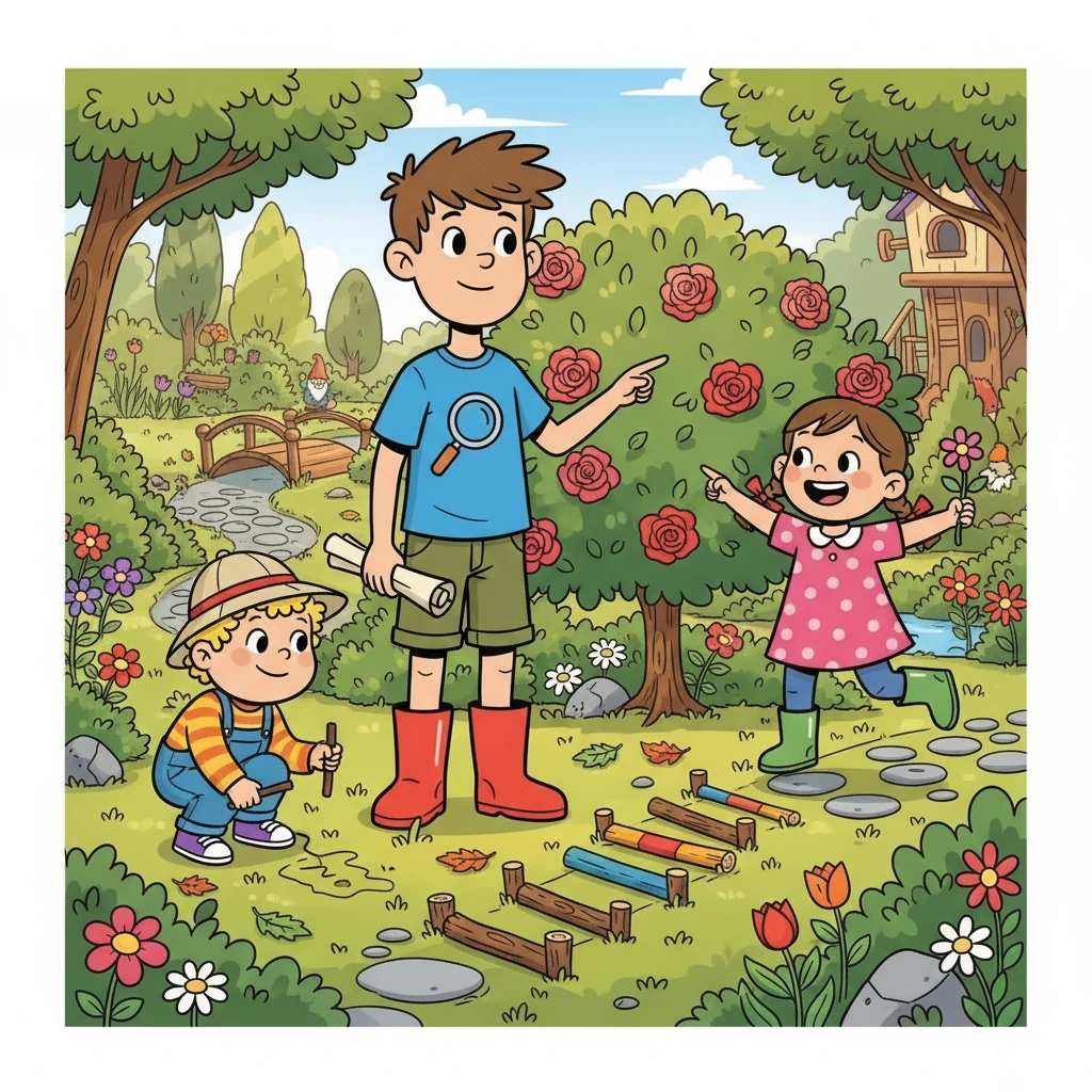 Sára, plná energie, se s radostí vrhla do hry. Vladan navrhl, aby si zahráli na hledání pokladu v zahradě. Teo se připojil a začali společně vymýšlet trasu plnou překážek a záhad.