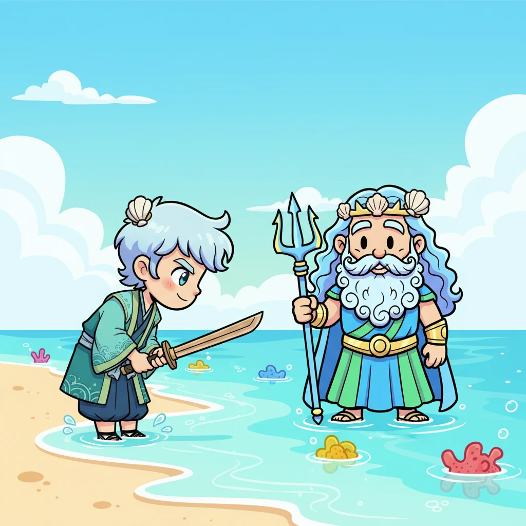 Kojiro, clutching his wooden sword, bravely accepted the challenge! He knew this wasn't a real fight, but a chance to test his speed and cleverness against a truly unique opponent. He bowed respectfully, his heart thumping with joyful anticipation.