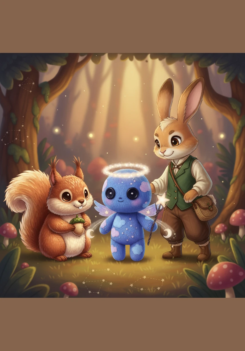 The squirrel and the rabbit share a knowing look and step closer to the little star. They promise to help her find her way back, reminding her that friends never leave each other when things get difficult.