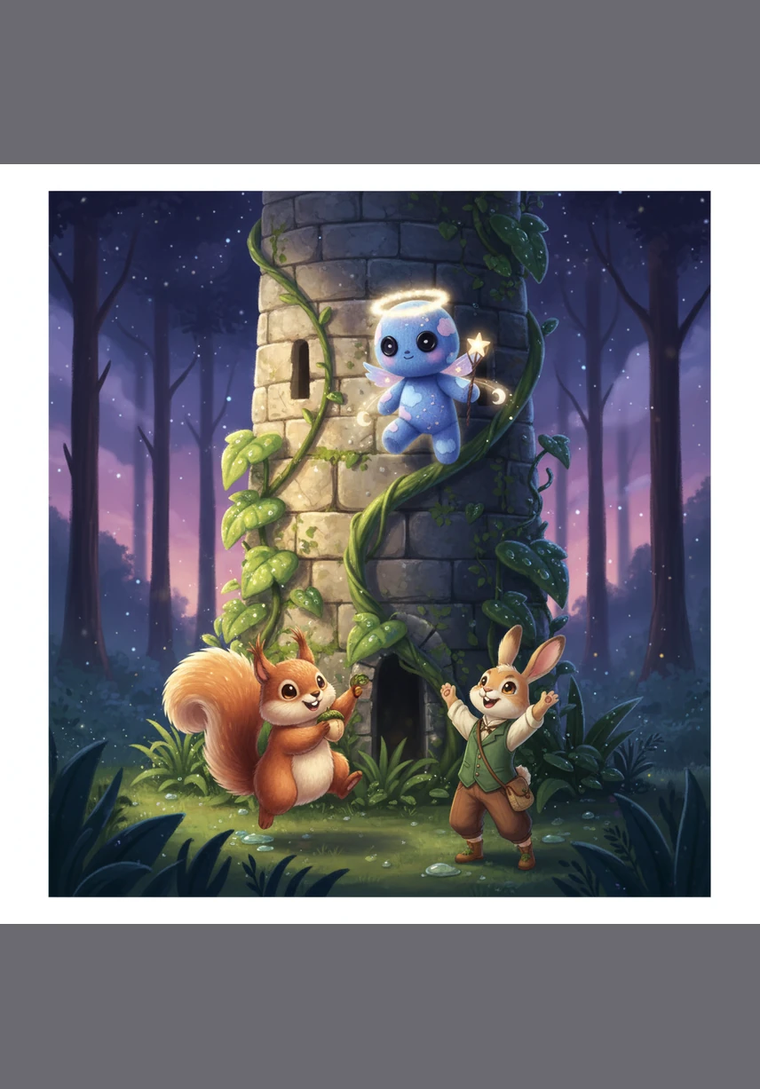 With her friends cheering from the ground, Nova begins the long climb up the tower. Each step she takes makes her glow a little brighter, her light reflecting off the dew-covered leaves around her.