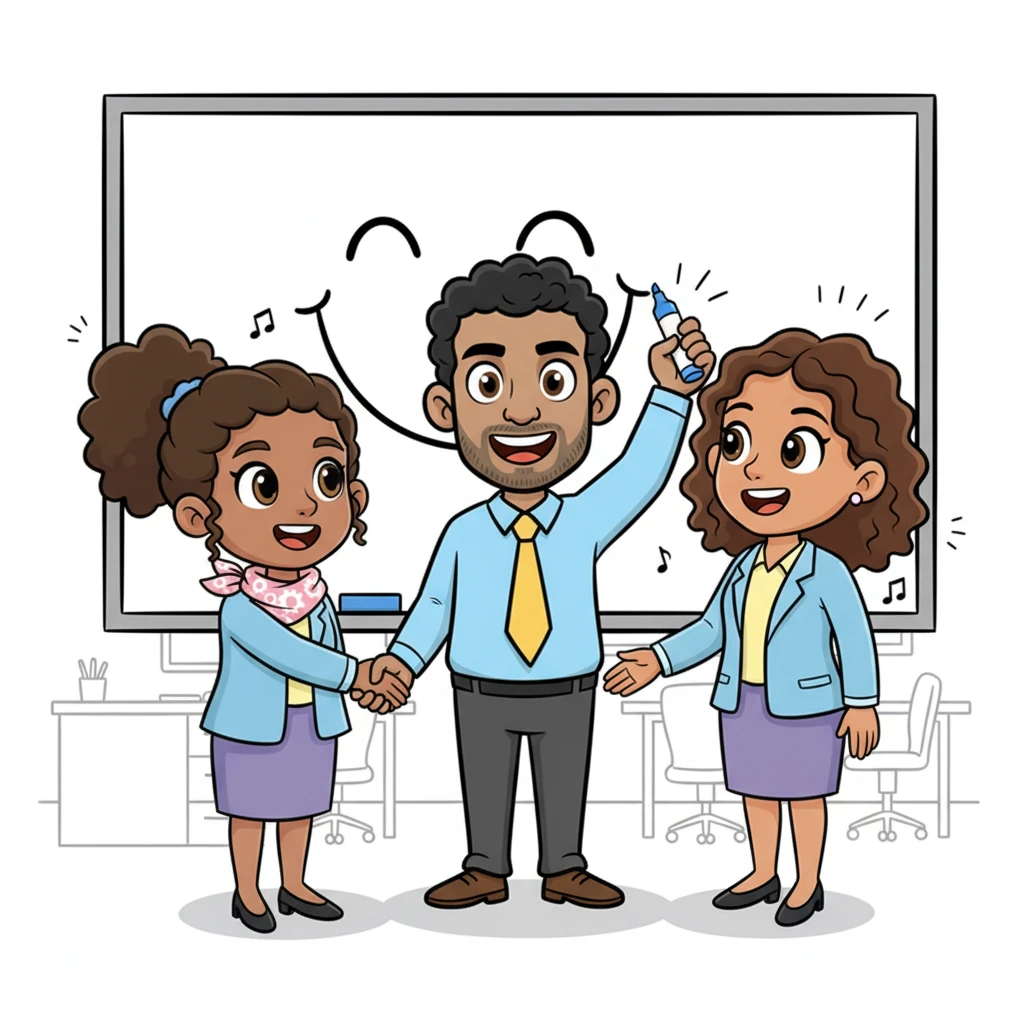 With big smiles, everyone agreed to the new plan! Leo drew a giant happy face on the whiteboard, and the team shook hands, feeling excited about their fresh start. The office buzz was now a hum of positive energy.