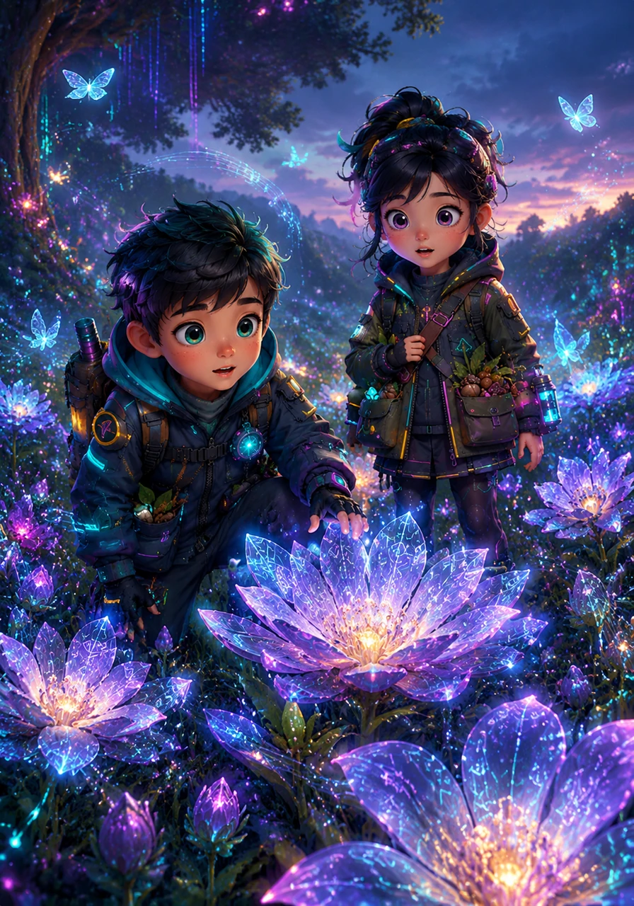 They reached a wide clearing where the flowers didn't just bloom; they sang soft melodies in the breeze. Each petal was inscribed with delicate runes, telling the history of the rain and the secrets of the soil.