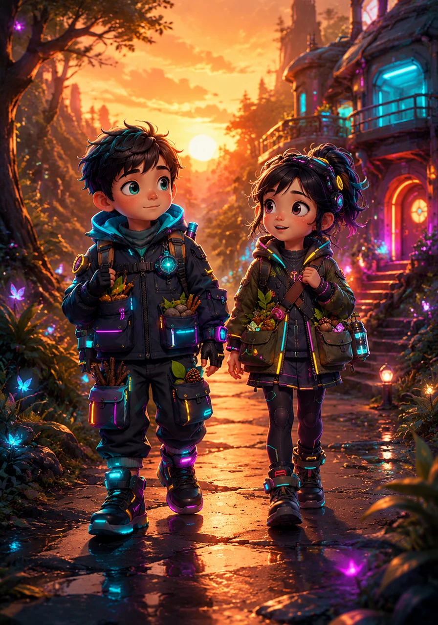 As the sun began to set, Leo and Mia walked back home with hearts full of wonder and pockets full of forest treasures. They knew that the Whispering Woods would always be there, ready to share another hundred pages of adventure.