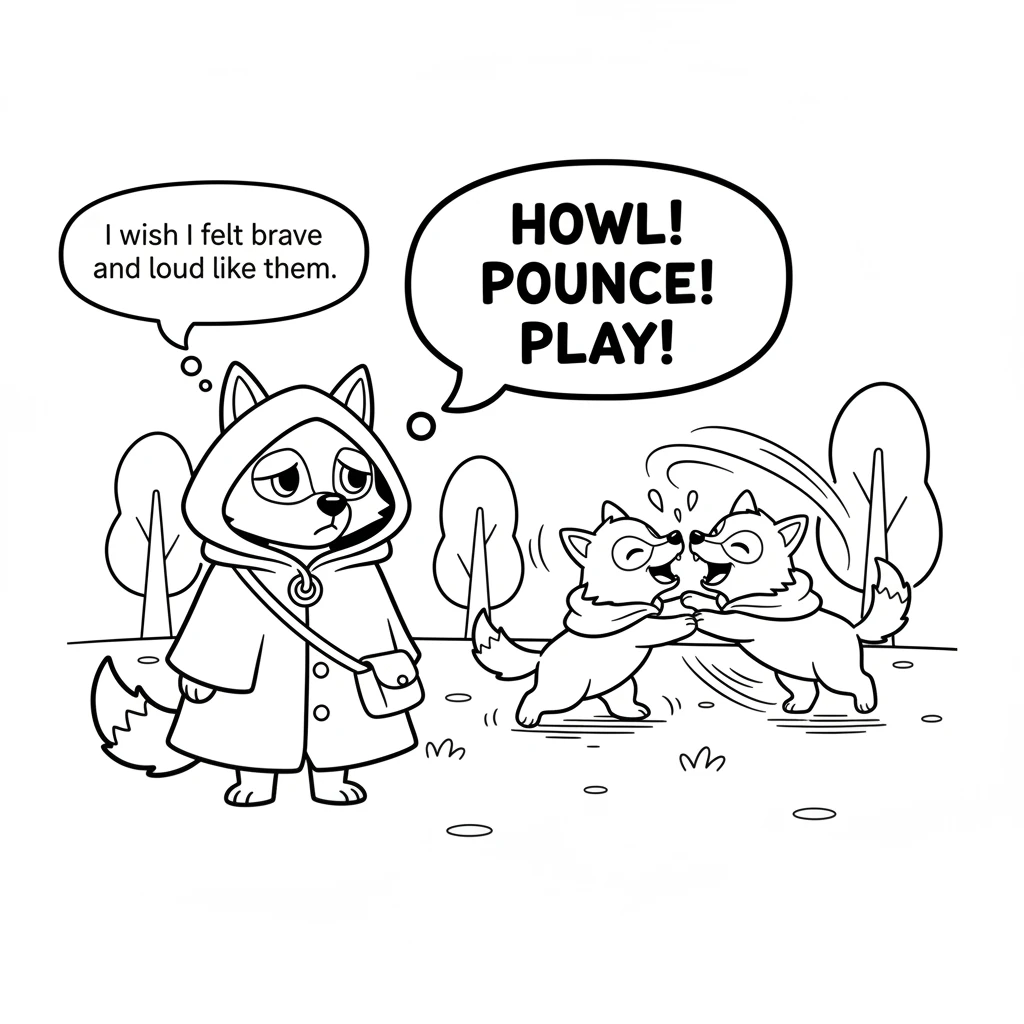 His siblings howled with glee, pouncing on each other in a whirlwind of fur and play. Lupo admired their wild spirit but knew deep down his heart beat