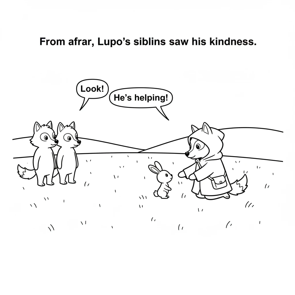 From a distance, Lupo's siblings had paused their play. They watched, their boisterous energy quieted by the gentle scene unfolding. They saw Lupo's p