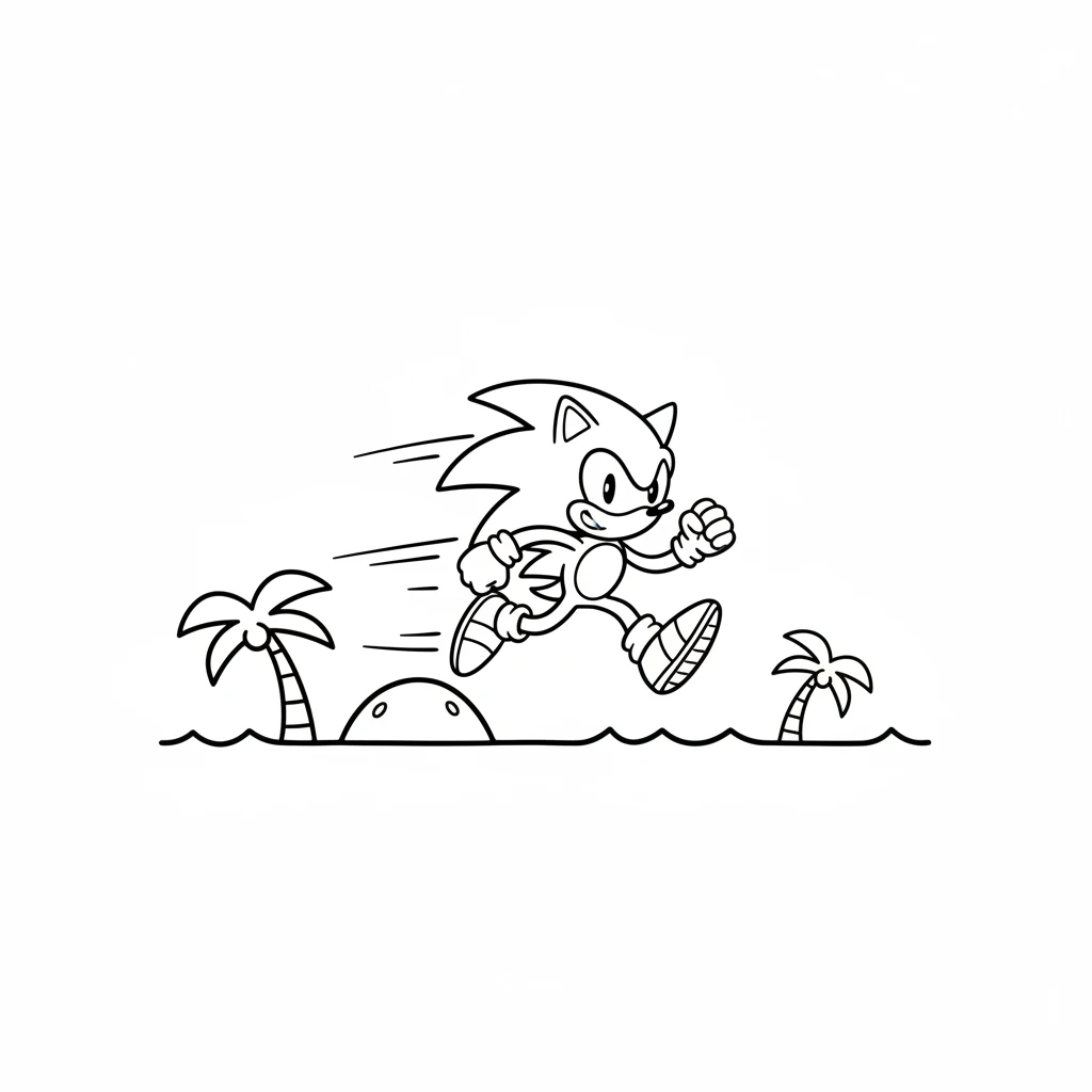 Sonic the hedgehog zoomed through the Green Hill Zone. He loved to run fast, feeling the wind whoosh past his quills. His happy smile showed how much he loved his speedy life.
