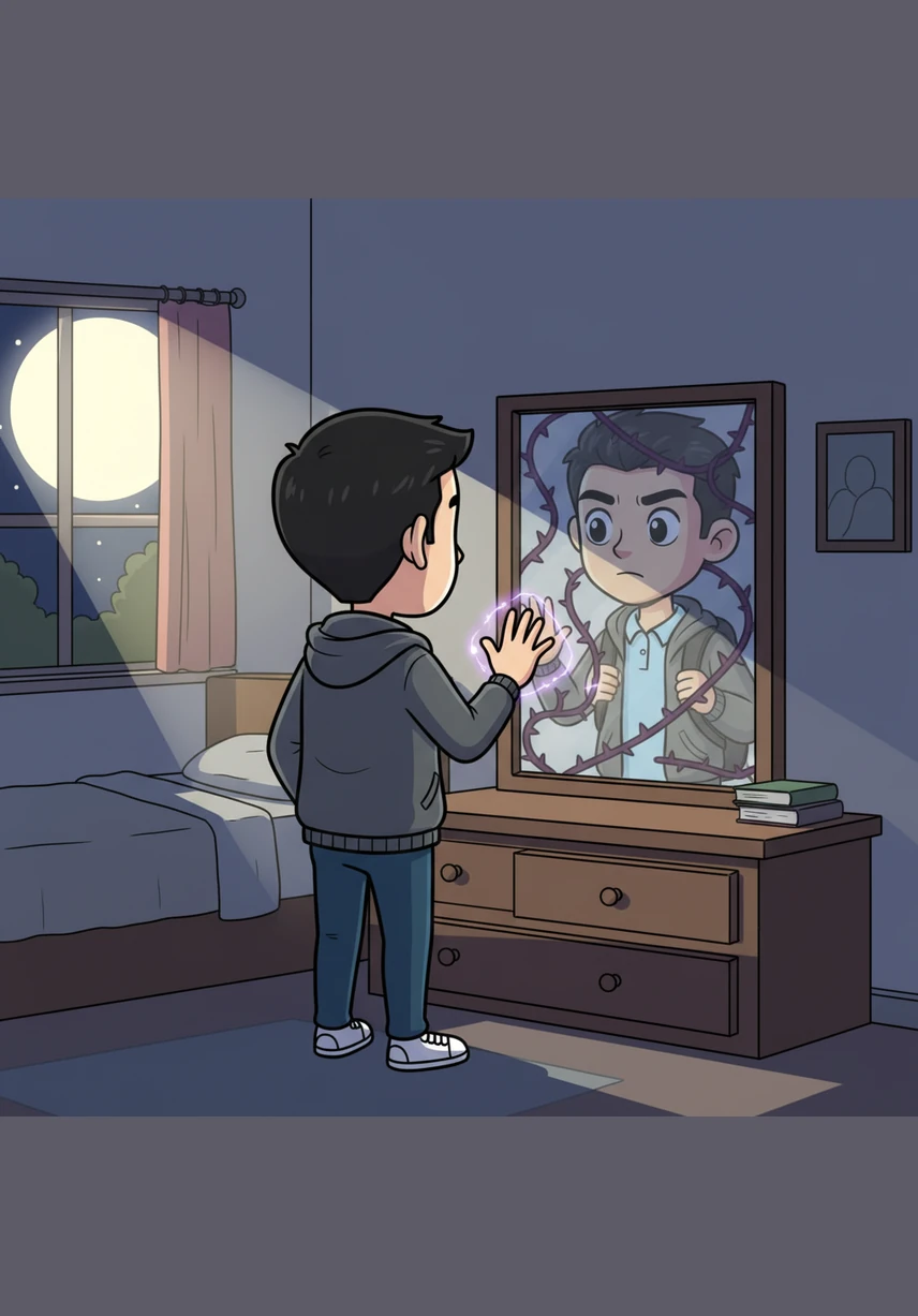 One evening, as the moonlight spills through his window, Li Wei stops and looks at his reflection in the mirror. He suddenly realizes that his negative thoughts have become a cage, and he decides that he can no longer run away from the problems he faces.