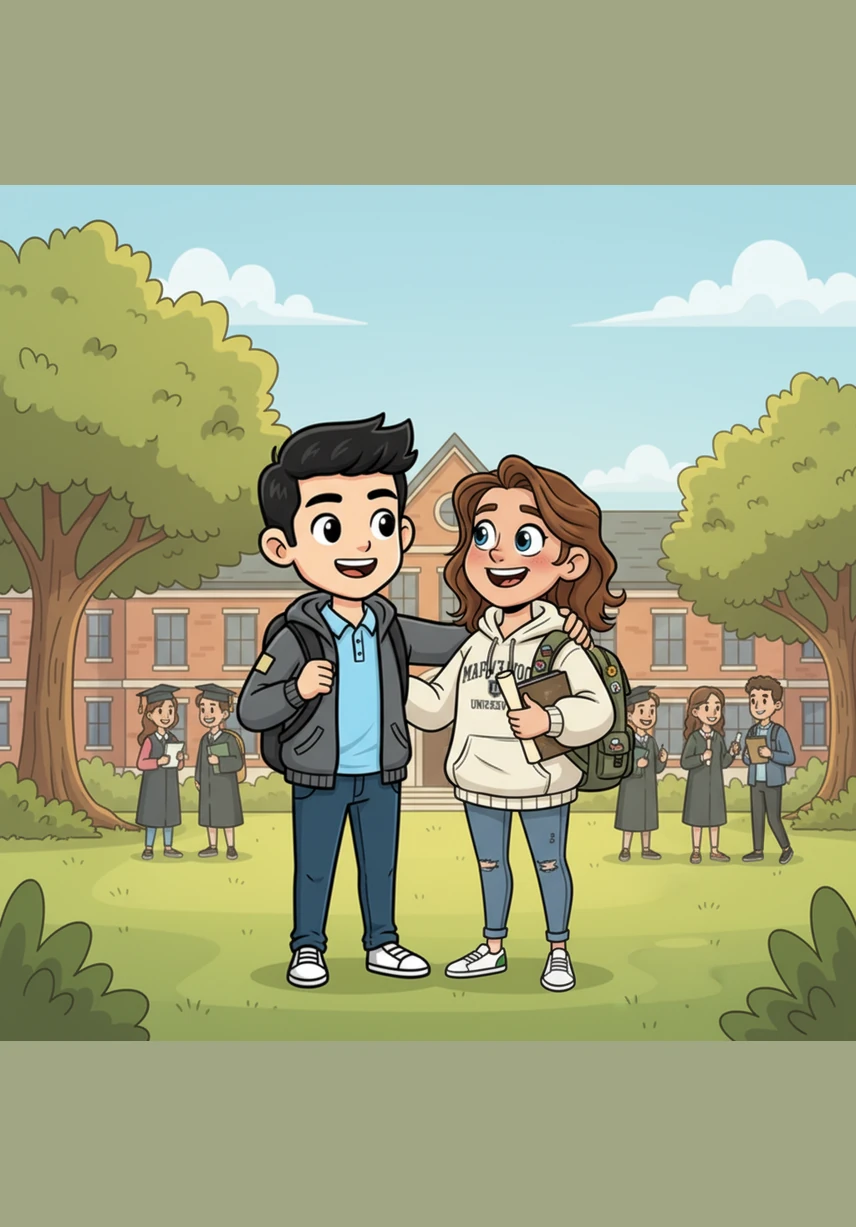 At the end of the semester, Li Wei stands confidently on the campus lawn, holding his improved grades and surrounded by his new friends. He has not only conquered his academic fears but has also discovered a braver, happier, and much more positive version of himself.