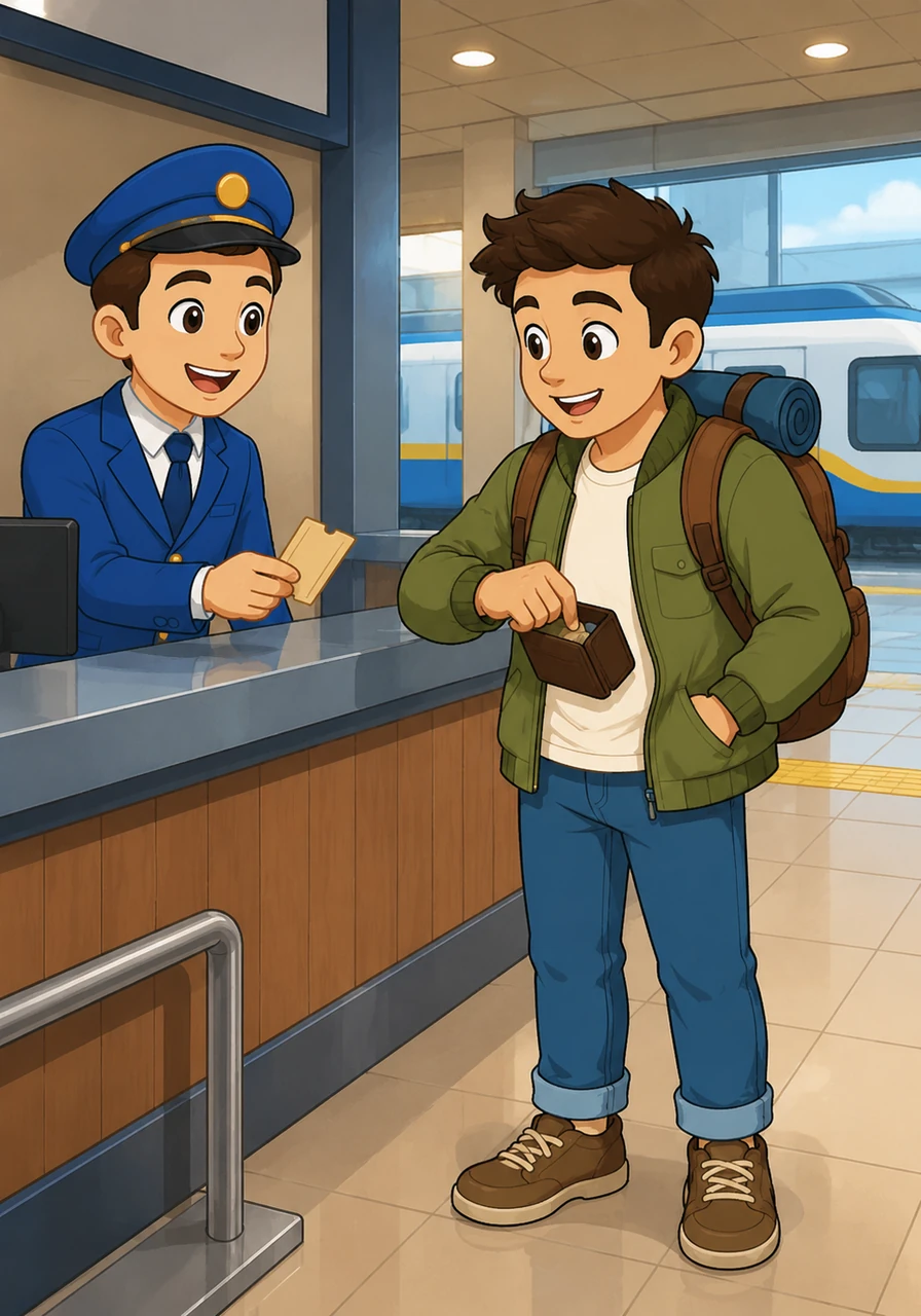 Leo nods appreciatively, curiosity sparking in his eyes as he reaches into his pocket for his wallet. He inquires about the cost of a single journey to make sure he has the right amount ready.