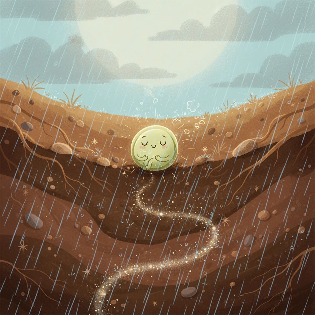 A gentle rain began to fall, soaking the earth. Willow felt a tickle as her shell softened. She knew it was time to awaken and begin her journey, pushing through the soil.
