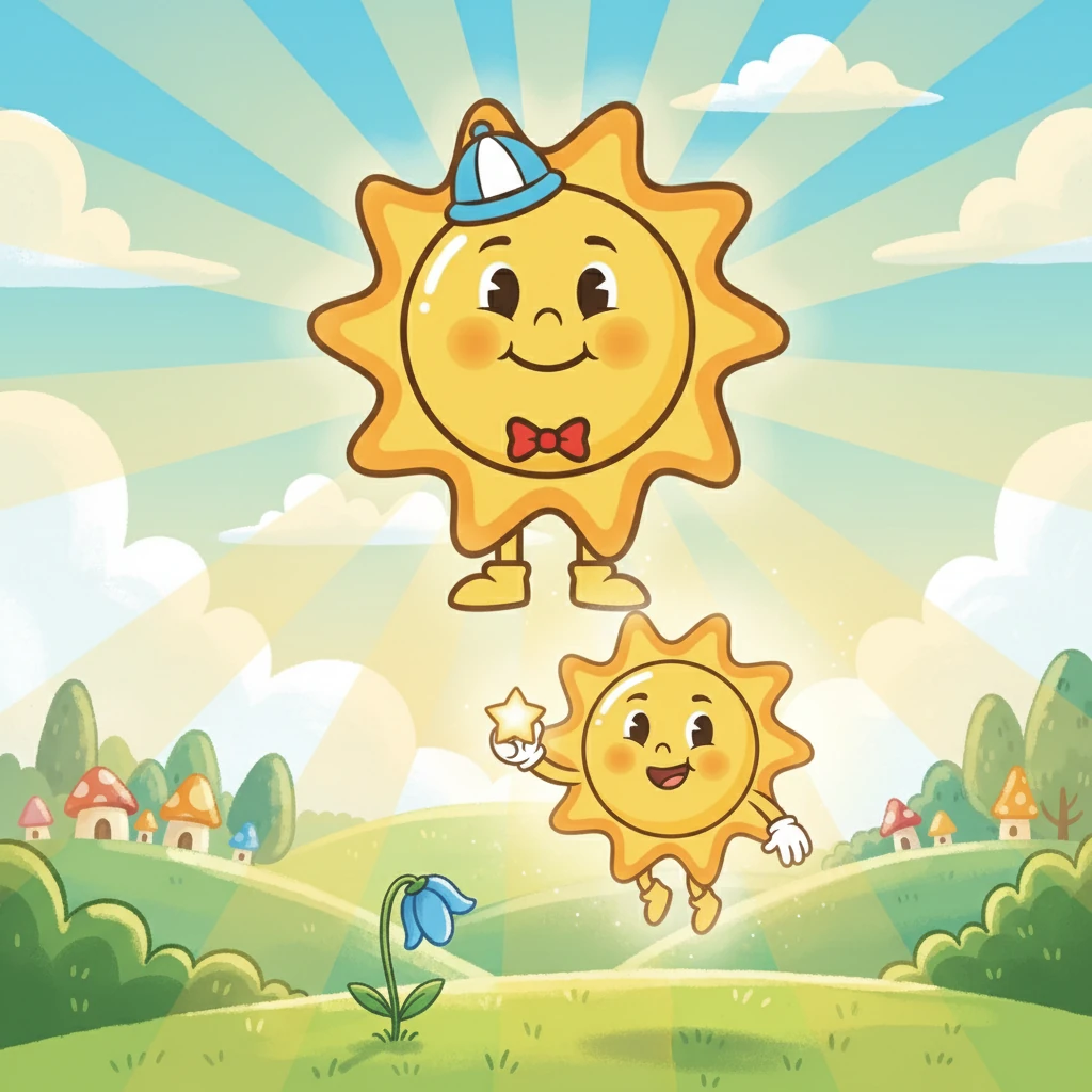 The big sun, watching from afar, smiled warmly. He said, “Even the smallest light can brighten the world.” Sunny, feeling proud and full of warmth, understood that kindness made a big difference, no matter how small you are.