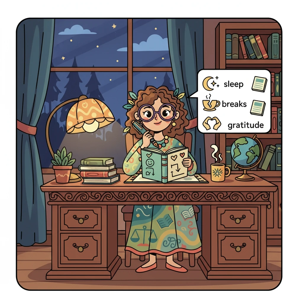 On her weekly reflection pages, Ms. Willow pauses. She reflects on the week, listing what she's proud of, what she'll let go of, and a student who made her smile. She sets mindful goals for sleep, breaks, and gratitude, adding a notebook icon.