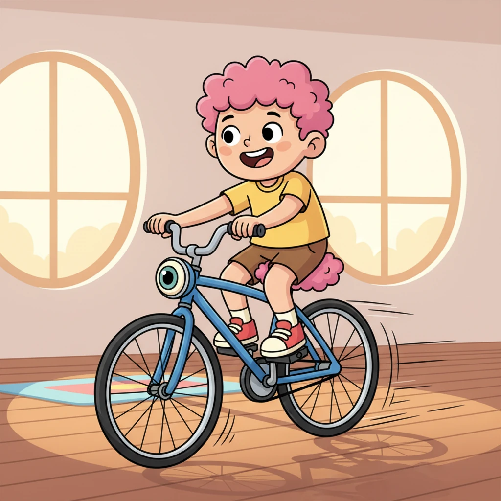 With a cheerful 'Zoom!', Cyclos transformed into a magnificent Bicycle, whizzing across the floor. He loved the feeling of his wheels turning, carrying a happy child along. This was his first taste of being a part of something that moved and kept going.