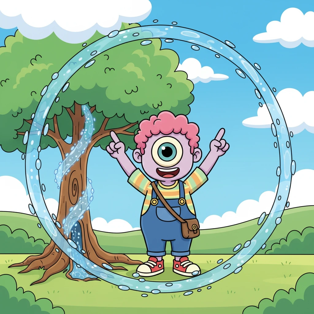 Suddenly, Cyclos had a brilliant idea! He saw that the rain wasn't just falling; it was part of a grand, invisible wheel. The water went from clouds, to earth, into roots, and then back up to the sky, repeating endlessly. It was a magnificent, natural loop.