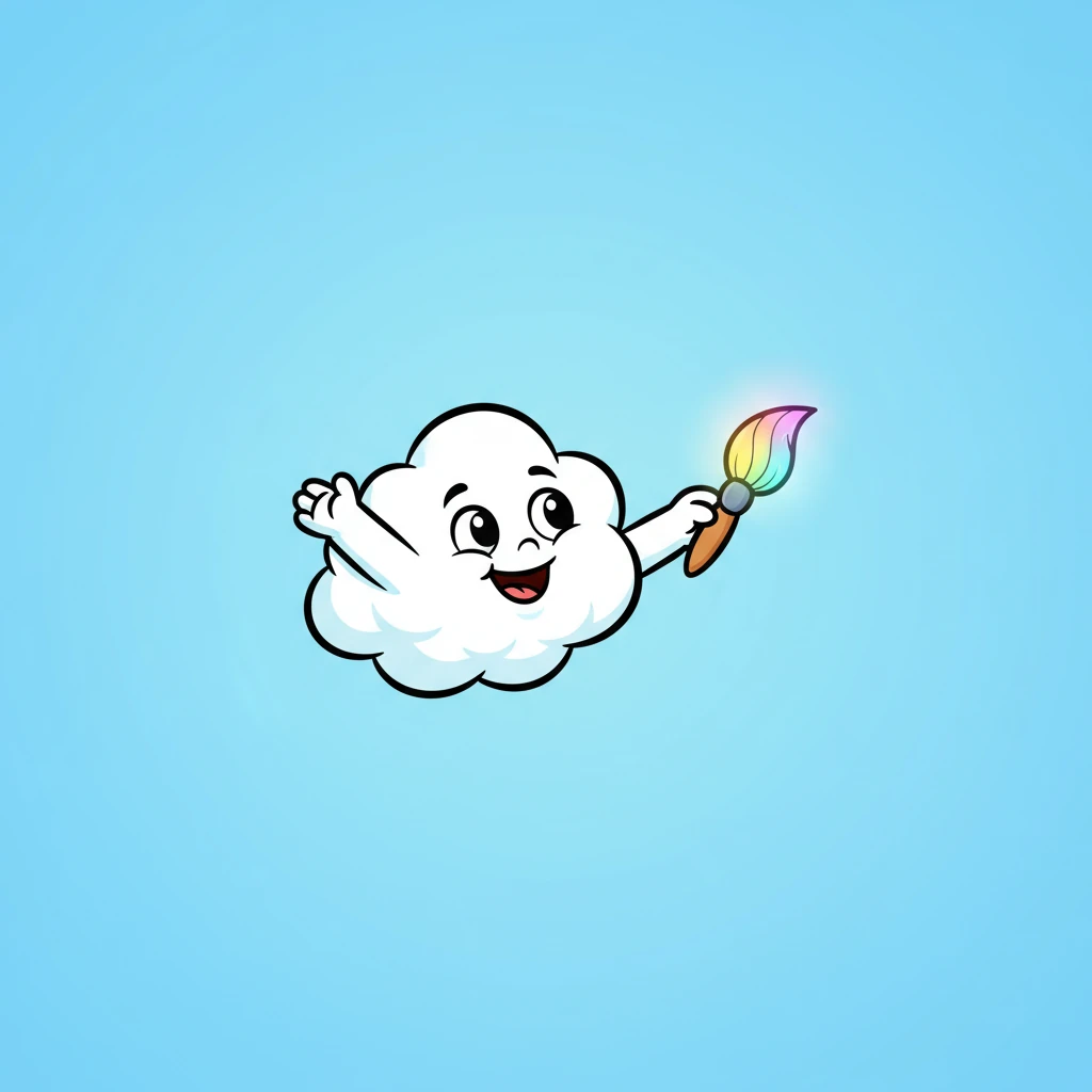 غيوم، سحابة صغيرة ورقيقة، استيقظ في السماء الزرقاء الواسعة. كان متحمسًا لبدء يوم جديد مليء بالمرح. كانت فرشاته السحرية تنتظره بجانبه.