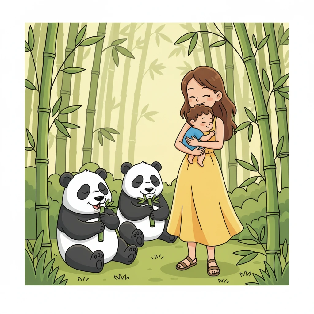 Mommy Maggie gently swayed Ming Le, humming a soft tune. The pandas seemed to be humming along too, in their own quiet, bamboo-munching way.