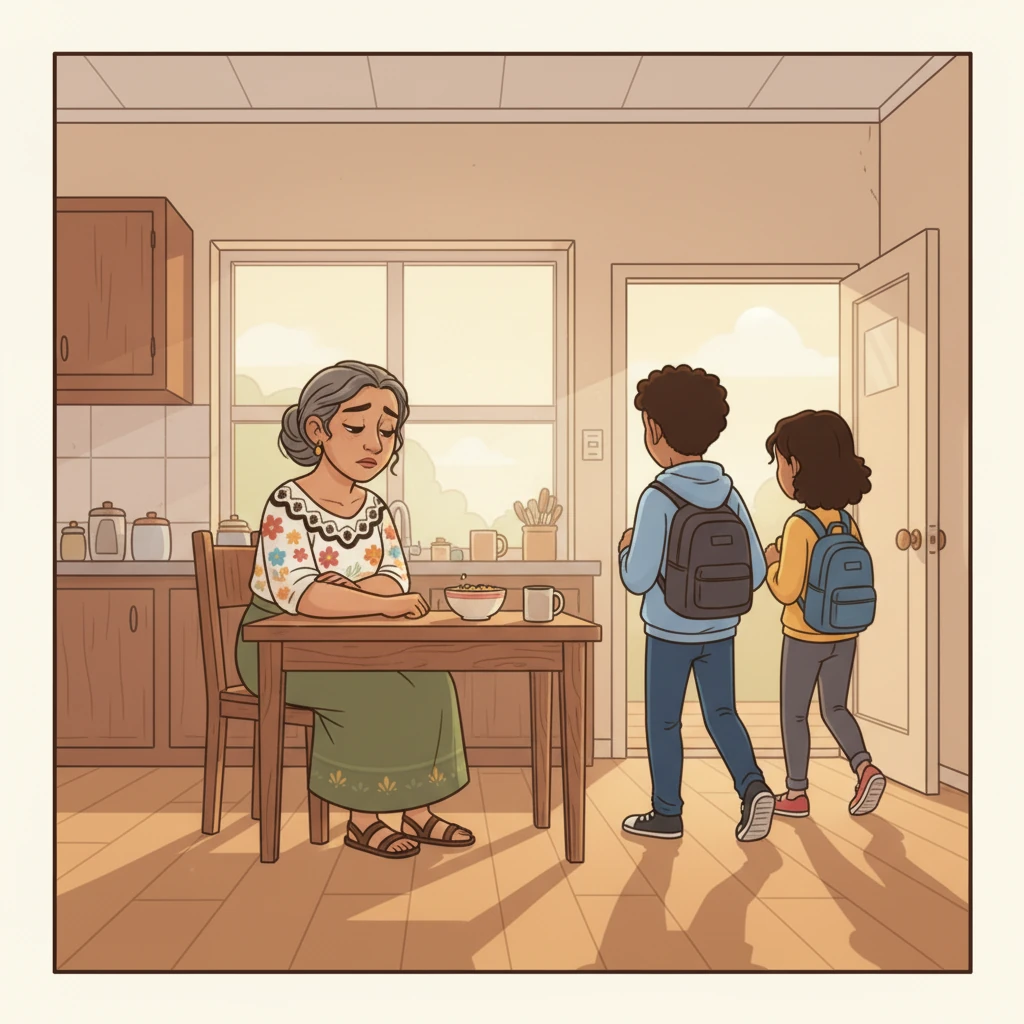 Pasan los años, y vemos a Elena con más canas y algunas arrugas de preocupación. Sigue siendo una maestra excepcional, pero sus hijos, ahora adolescentes, se han vuelto más distantes y ocupados con sus propias vidas.