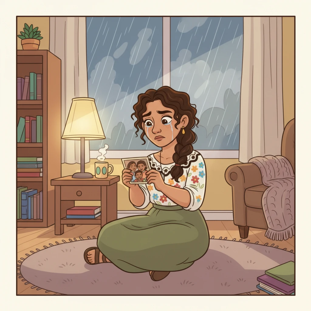 Una tarde lluviosa, Elena encuentra una vieja foto familiar. En ella, todos ríen juntos. Siente un nudo en el estómago al darse cuenta de cuántos momentos preciosos ha perdido por su excesiva dedicación al trabajo.