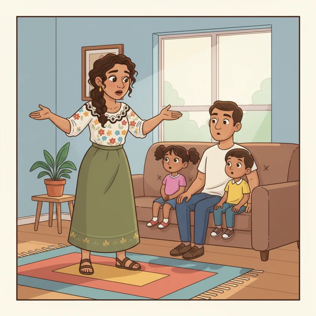 Con el corazón en la mano, Elena habla con su familia. Explica sus sentimientos y les pide perdón. Marcos, Sofía y Leo la miran con sorpresa, pero también con una chispa de esperanza en sus ojos.