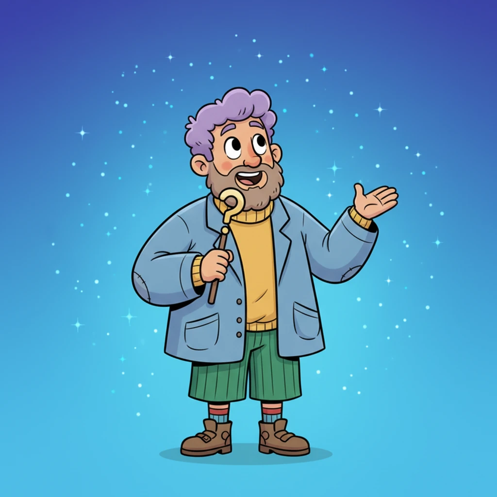 Looking up at a clear, brilliant blue sky, Mr. Wondrous Whiz gestures expansively. He explains that tiny bits in the air scatter sunlight, making the blue light bounce all around us, which is why our sky looks so wonderfully colorful. The air above sparkles with blue hues.