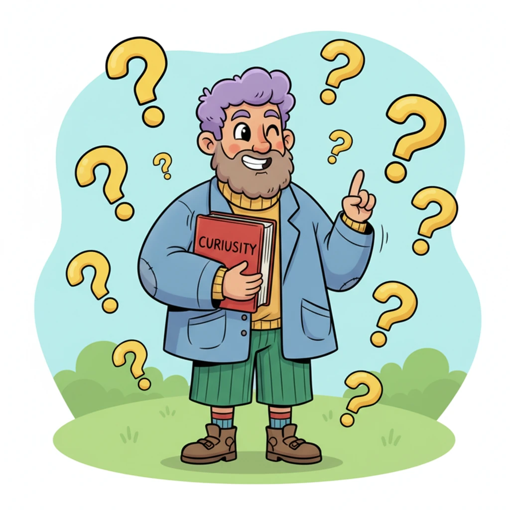 Finally, Mr. Wondrous Whiz closes his grand book with a gentle thud and a knowing wink. He reminds everyone that the world is overflowing with amazing wonders, encouraging them to keep asking questions and exploring, because curiosity is truly the best adventure of all! He beams, surrounded by floating question marks.