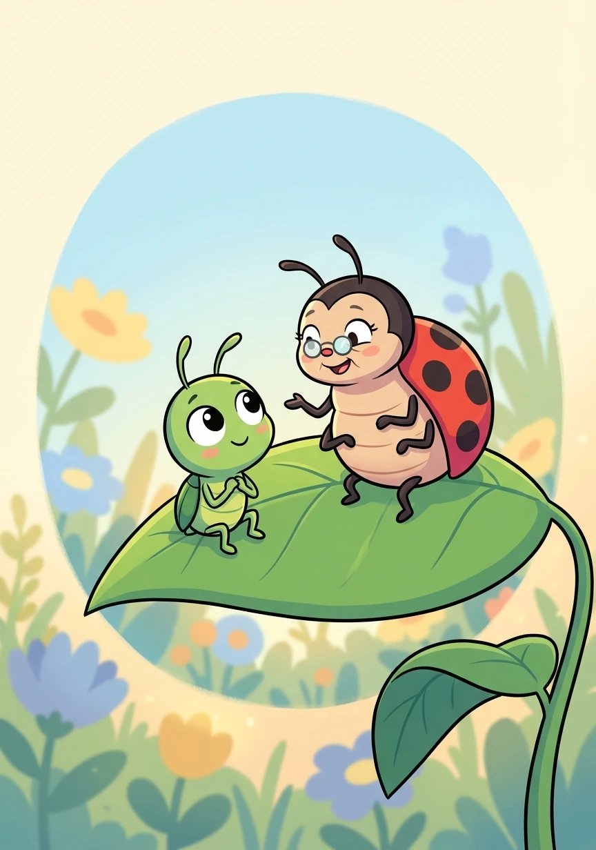 A wise old ladybug, Dot, landed on Pip's leaf. Dot encouraged Pip, explaining that all great things start small and that perseverance is key.