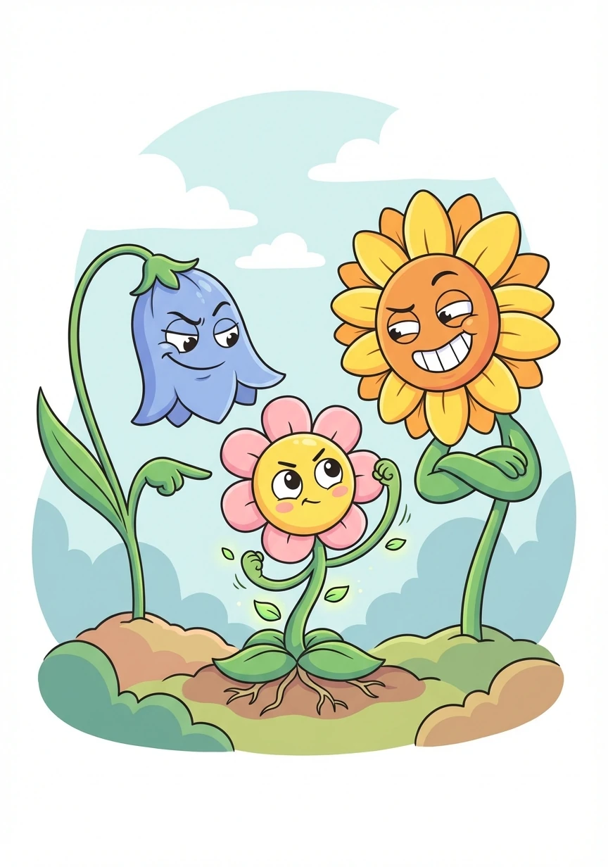 The other flowers teased Pip for being so small and ambitious. But Pip ignored them, focusing on growing stronger and taller each day.