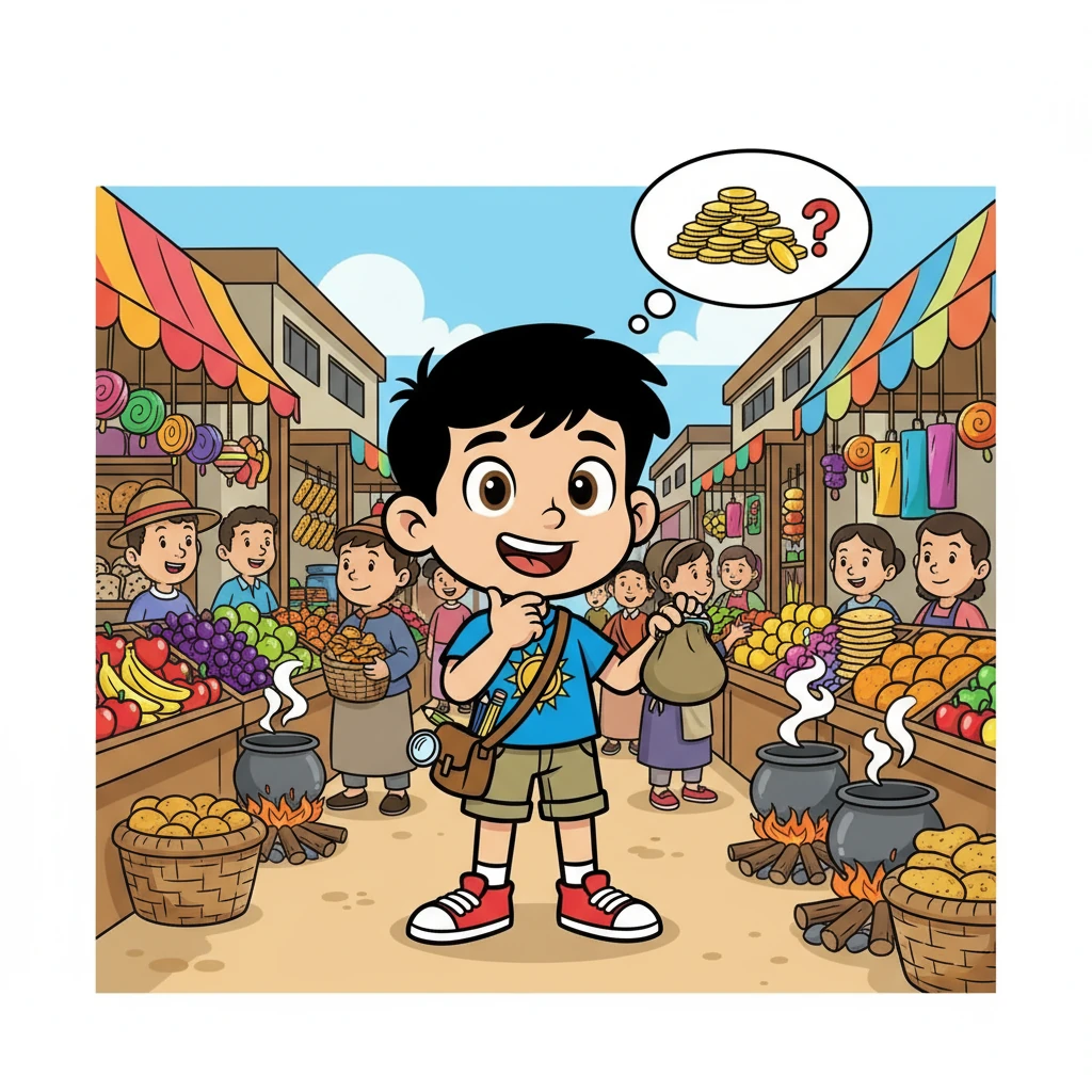 Si Cerdik bersemangat menuju Pasar Impian. Di sana, ia melihat berbagai macam barang dan makanan yang menggugah selera. Ia ingin membeli semuanya, tetapi ia hanya memiliki sedikit uang tabungan. Ia mulai berpikir bagaimana cara mendapatkan lebih banyak uang.