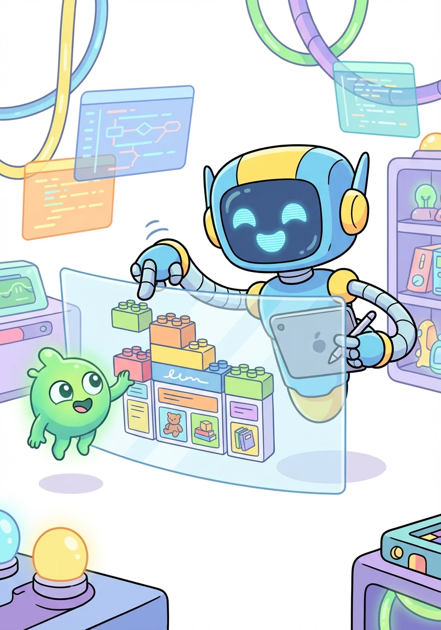 Byte showed Pixel how to write HTML, the language of the web, to structure the store's content and organize the different sections.