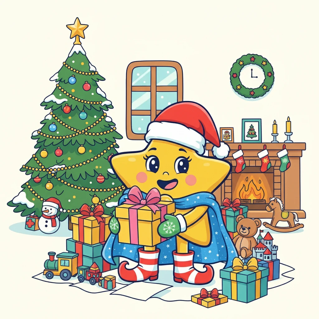 Depois de decorar a árvore, eles abrem os presentes. Estrelinha recebe muitos presentes maravilhosos. Ela agradece a todos e compartilha a felicidade.