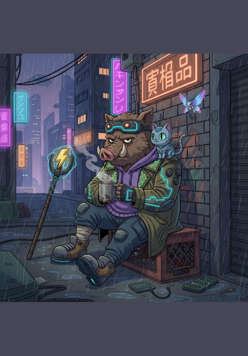 While resting his bruised leg, Kiki notices a tiny butterfly struggling in a sticky spider's web near the ground. Despite his own misfortune and pain, he gently uses a small twig to free the delicate creature from its trap. The butterfly flutters its wings and circles Kiki's head in a silent dance of gratitude.